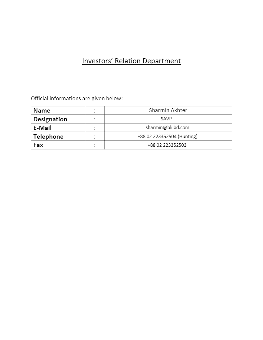 Investor Relation Department